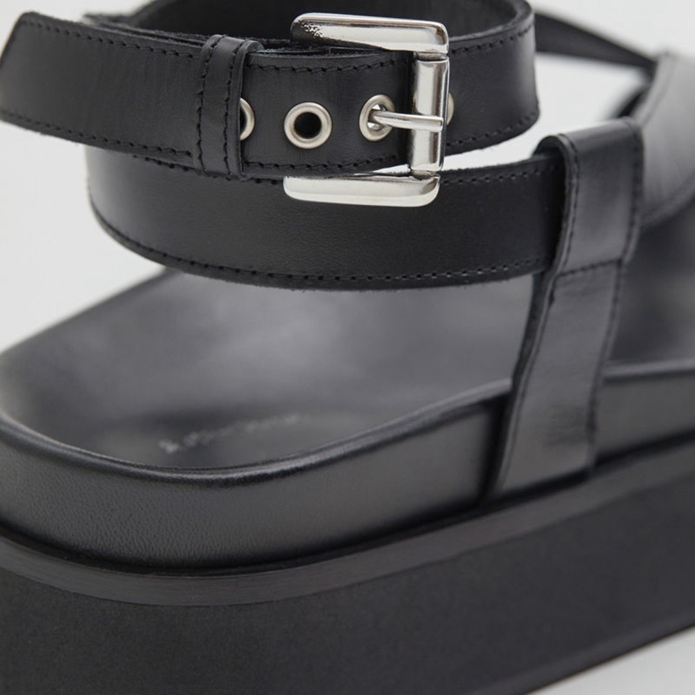 Black Women's Strappy Leather Sandals - Picture 6 of 7